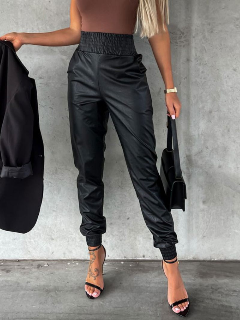 Pantalon Femme Cuir Pu Noir - Noir