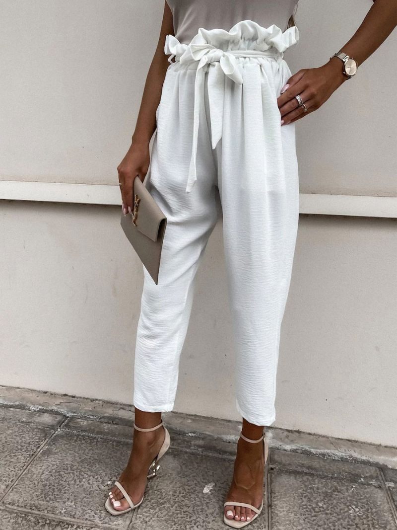 Pantalon Femme À Lacets Abricot - Blanc