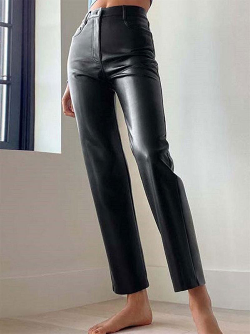 Pantalon Femme Noir Fermeture Éclair Cuir Pu