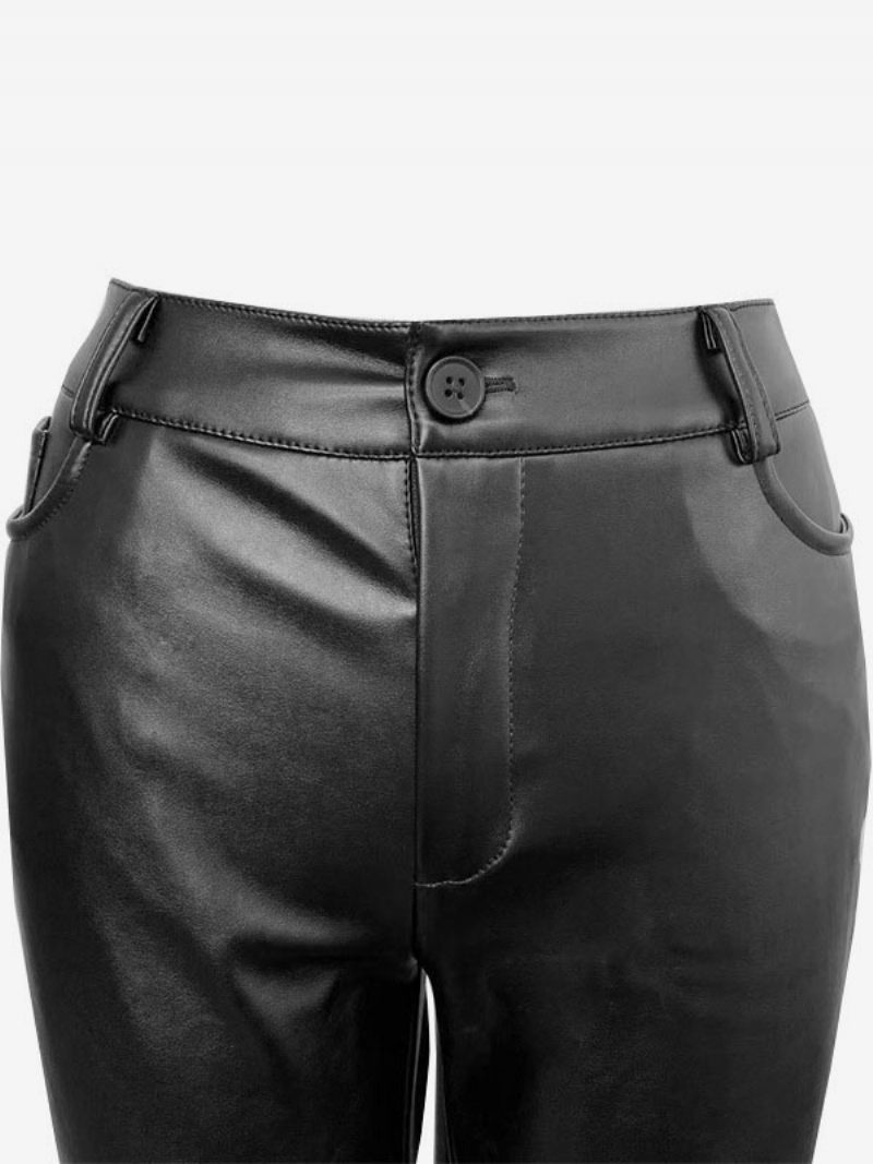 Pantalon Femme Noir Fermeture Éclair Cuir Pu Taille Basse Fendu - Noir