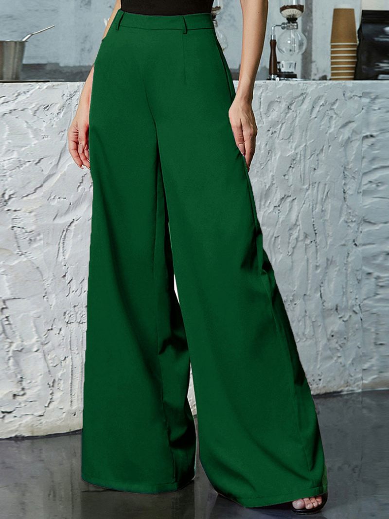 Pantalon Femme Noir Plissé Surdimensionné Taille Surélevée - Vert Foncé