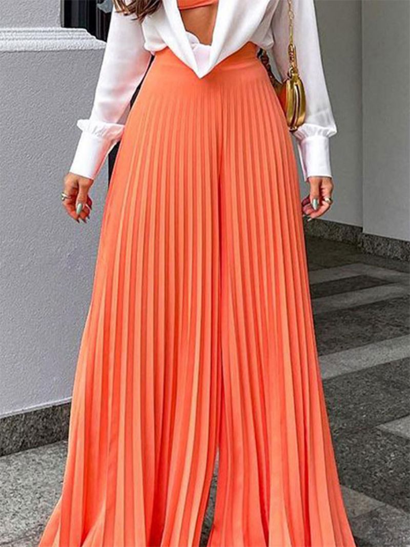 Pantalon Femme Superposé Plissé Orange - Orange