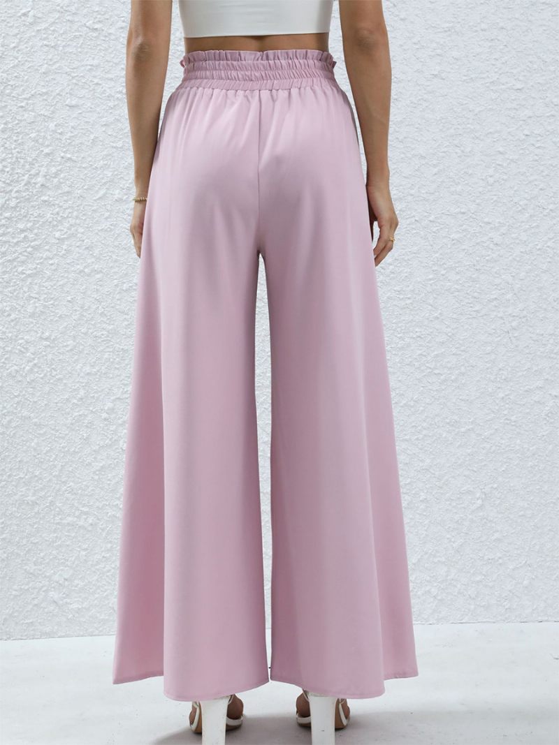 Pantalon Large Pour Femme Taille Haute Poches À Lacets Couleur Unie - Rose