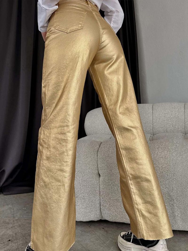 Pantalon Métallique Taille Haute Veste Pour Homme Large Femme - Or