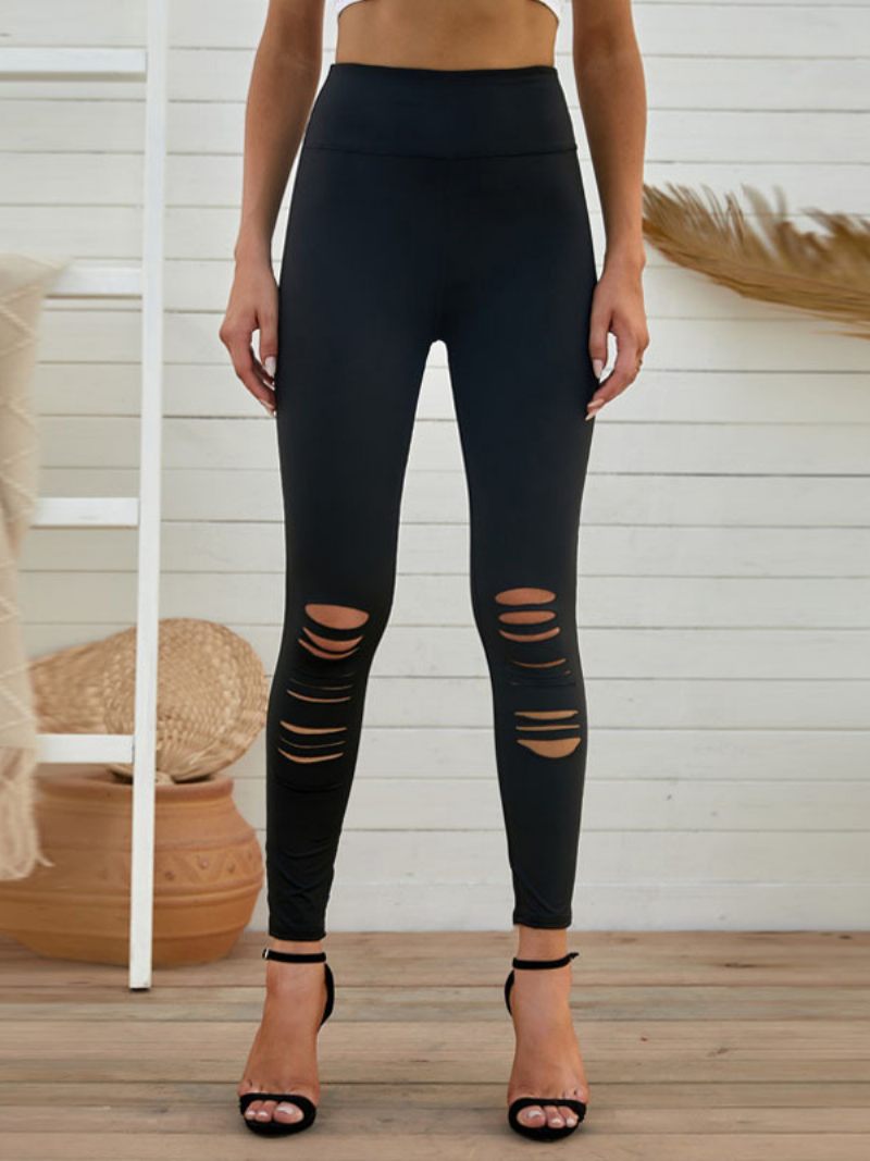 Pantalon Skinny Découpé Taille Haute Pour Femme Décontracté Couleur Unie