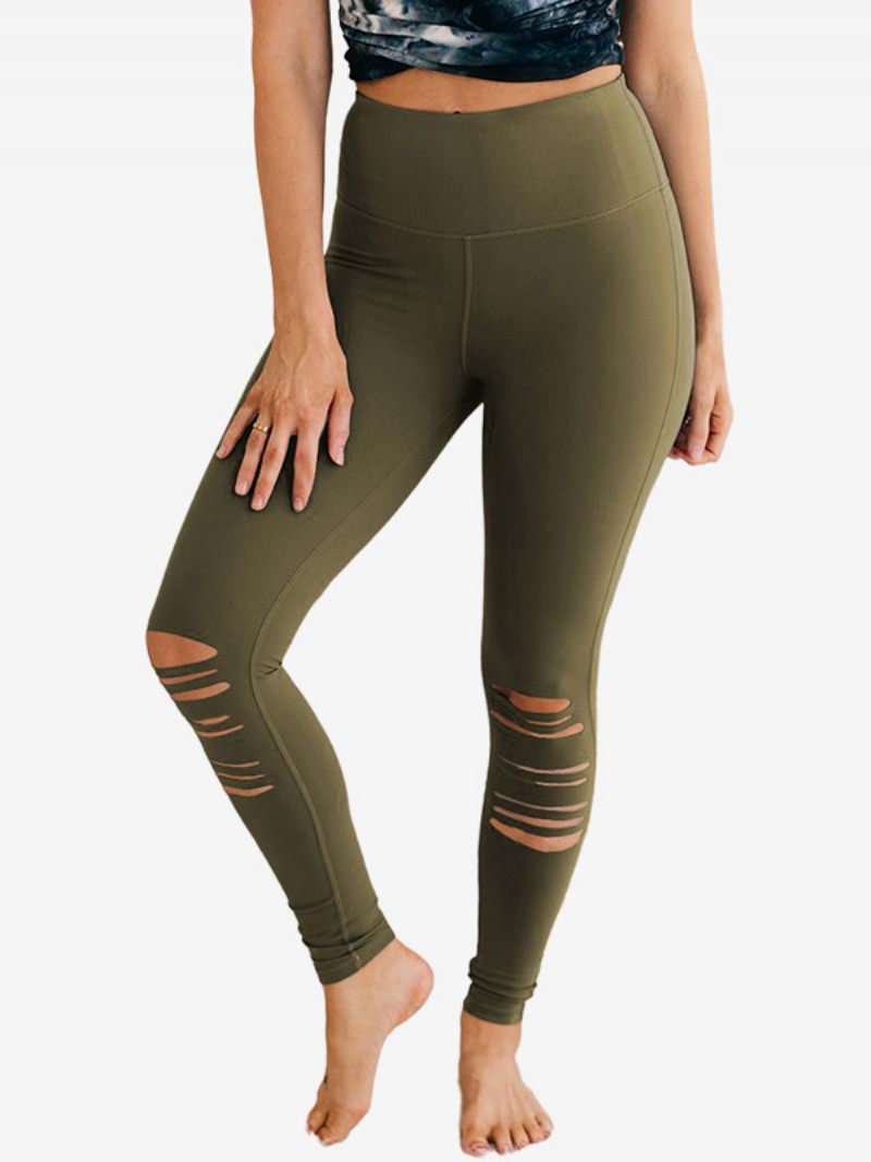 Pantalon Skinny Découpé Taille Haute Pour Femme Décontracté Couleur Unie - Vert