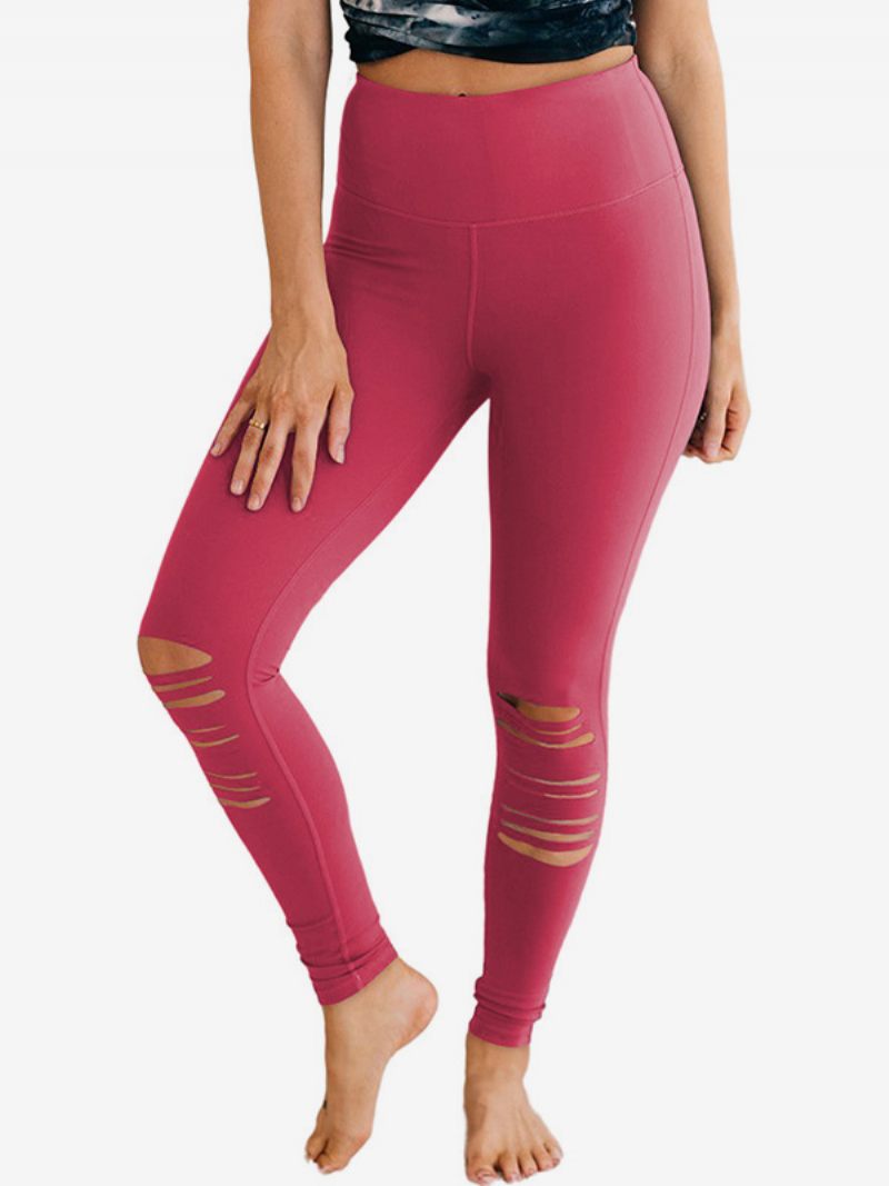 Pantalon Skinny Découpé Taille Haute Pour Femme Décontracté Couleur Unie - Rouge