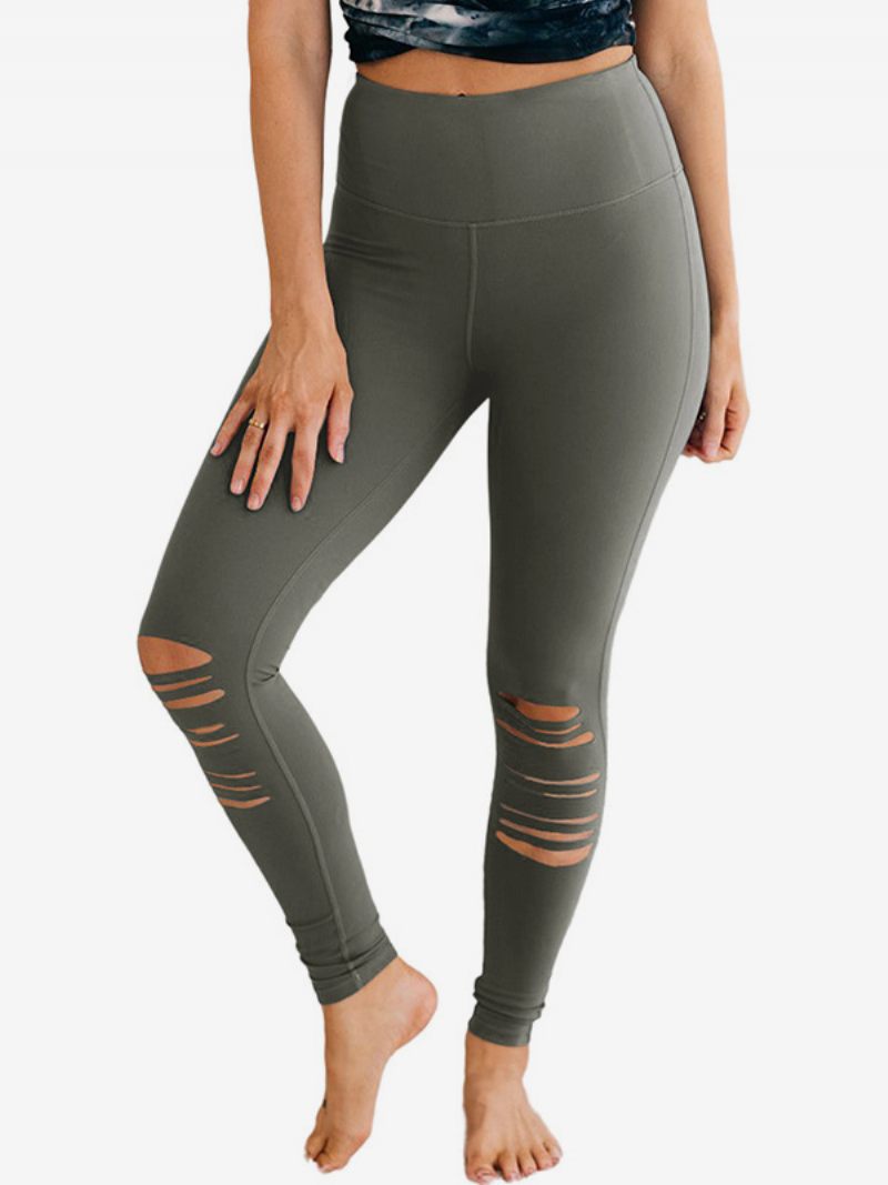 Pantalon Skinny Découpé Taille Haute Pour Femme Décontracté Couleur Unie - Gris