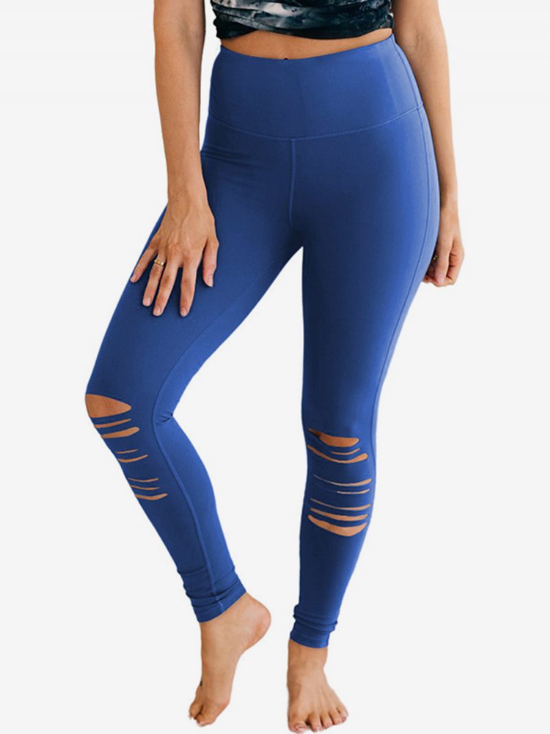 Pantalon Skinny Découpé Taille Haute Pour Femme Décontracté Couleur Unie - Bleu