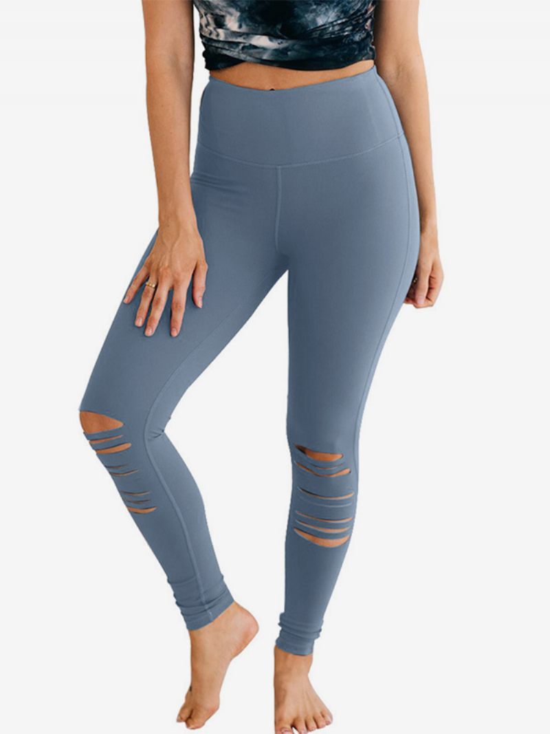 Pantalon Skinny Découpé Taille Haute Pour Femme Décontracté Couleur Unie - Bleu Ciel Clair