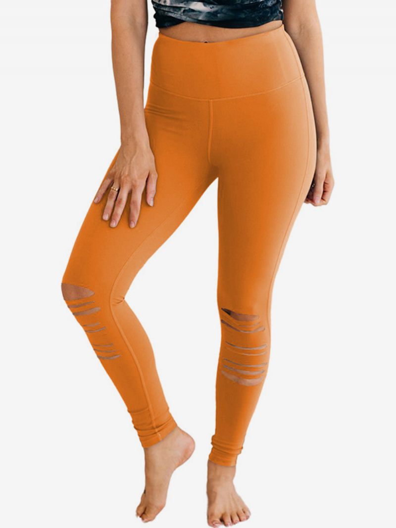 Pantalon Skinny Découpé Taille Haute Pour Femme Décontracté Couleur Unie - Orange