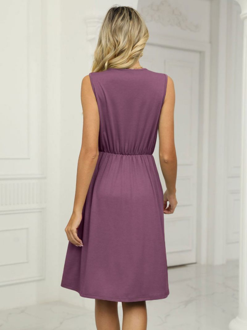 Robe D'été Pour Femmes Col V Étain Plage Moyenne - Violet