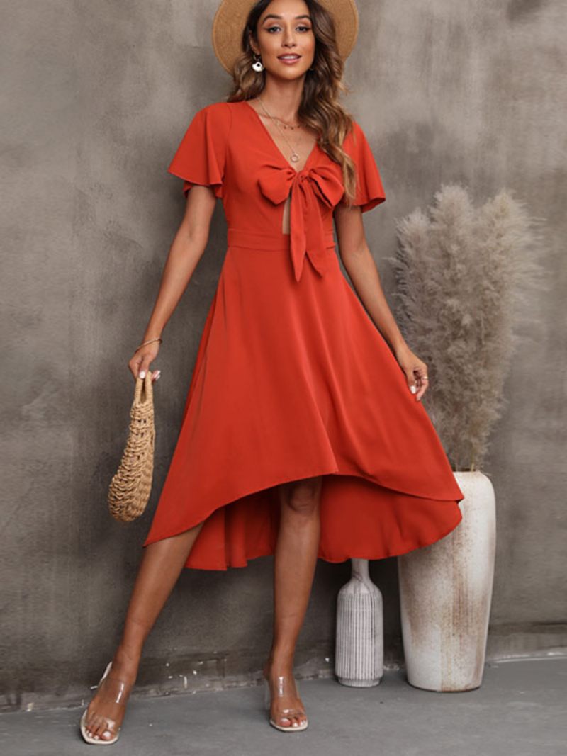 Robe D'été Pour Femmes Fermeture Éclair Rouge Brique Plage Moyenne