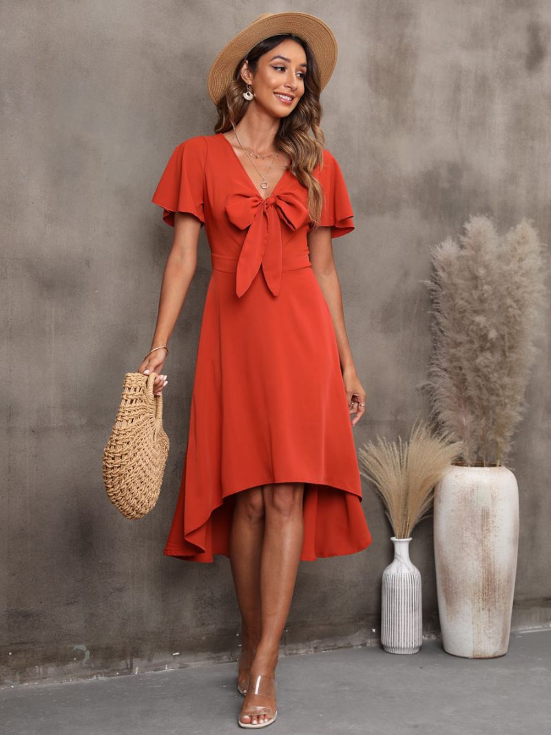 Robe D'été Pour Femmes Fermeture Éclair Rouge Brique Plage Moyenne - Rouge Brique