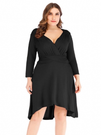 Robe Grande Taille Pour Femme Noire Col V Longueur 3/4. Manches T-shirt Genou Surdimensionnée