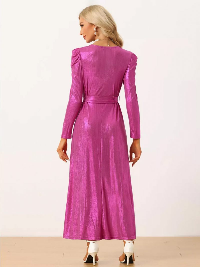 Robe Longue D'anniversaire Pour Femme Col V Manches Longues Décontractée Surdimensionnée Longueur Au Sol - Rose