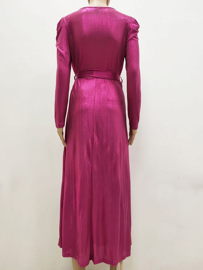 Robe Longue D'anniversaire Pour Femme Col V Manches Longues Décontractée Surdimensionnée Longueur Au Sol - Rose