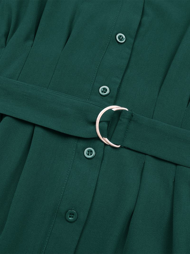 Robe Longue Décontractée À Col V Pour Femme Avec Ceinture Et Demi-manches - Vert