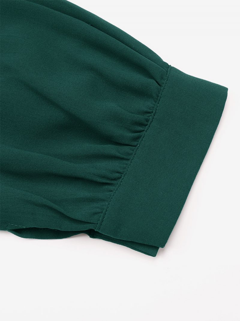 Robe Longue Décontractée À Col V Pour Femme Avec Ceinture Et Demi-manches - Vert