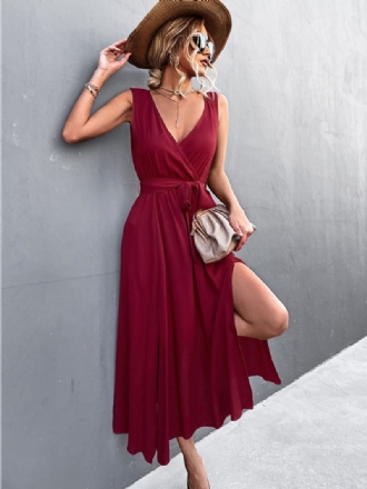 Robe Longue Sans Manches À Col V Pour Femme