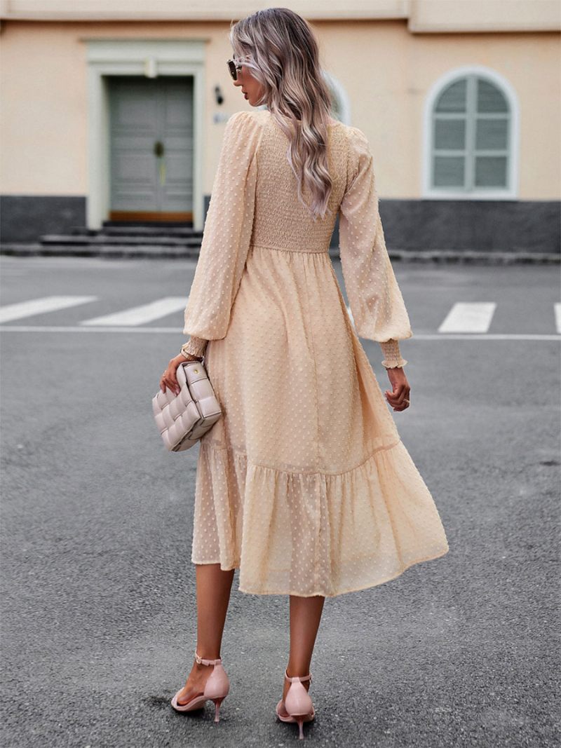 Robe Mi-longue Superposée À Col V Et Manches Longues Pour Femmes Robes D'automne - Jaune Clair