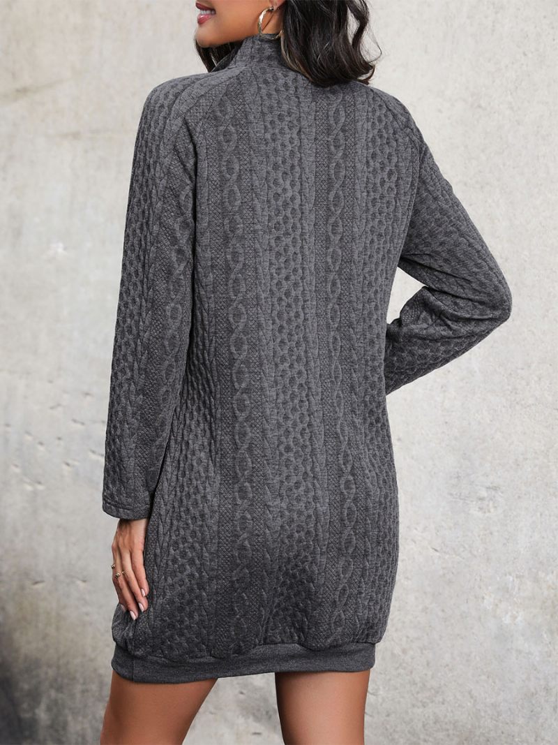 Robe Pull À Col Montant Et Manches Longues Pour Femme Mini Tricotée Par Câble - Gris Foncé