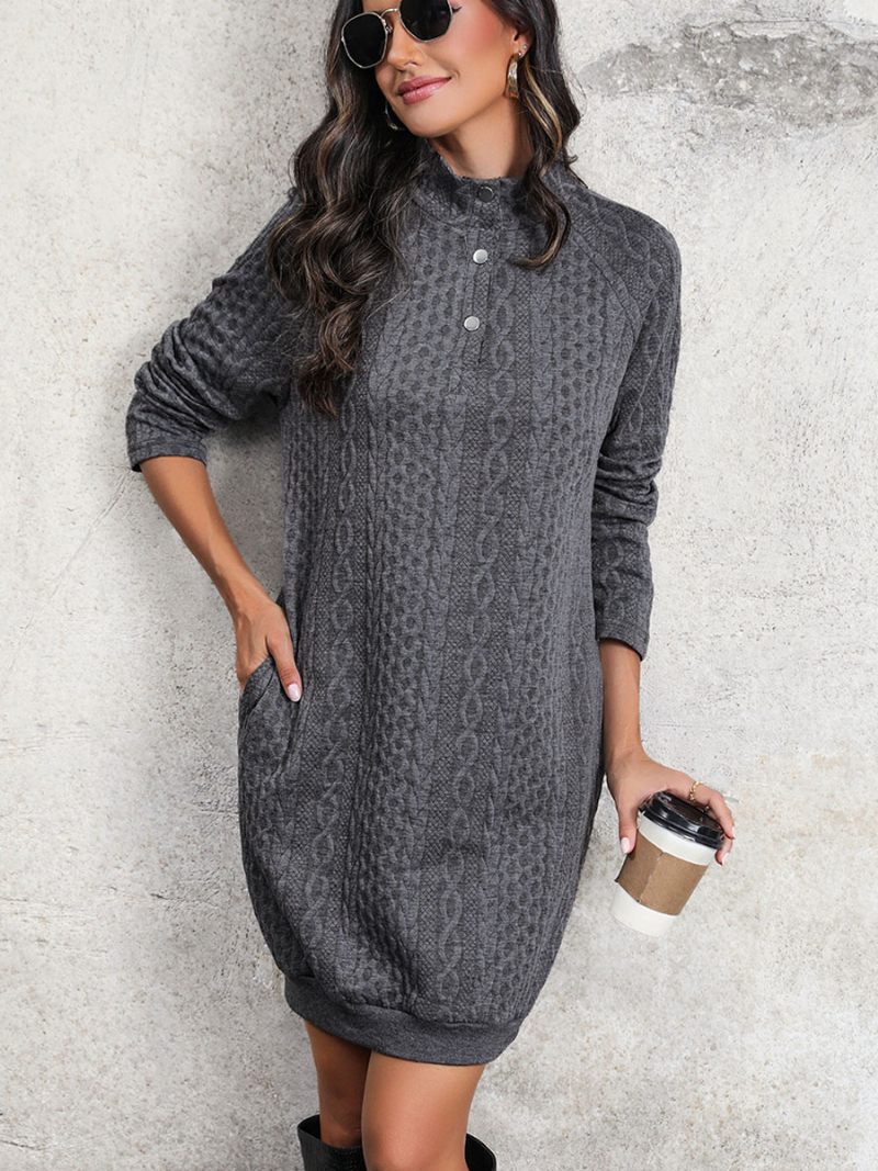 Robe Pull À Col Montant Et Manches Longues Pour Femme Mini Tricotée Par Câble - Gris Foncé