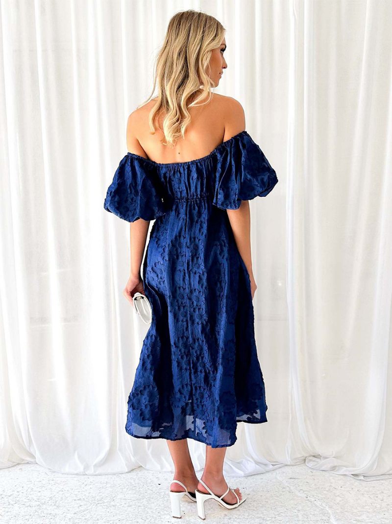 Robe Soirée Pour Femmes Épaules Dénudées Dos Nu Robes Longues D'été - Bleu