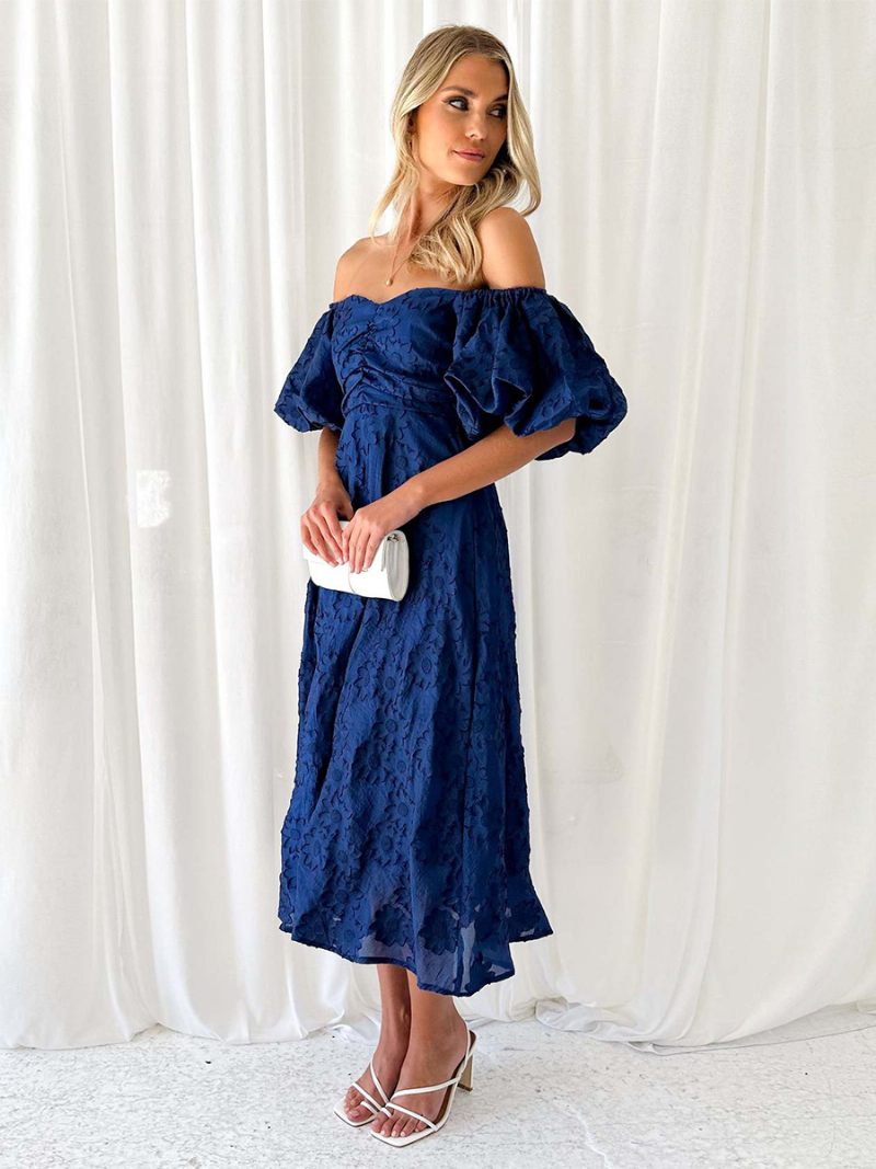 Robe Soirée Pour Femmes Épaules Dénudées Dos Nu Robes Longues D'été - Bleu