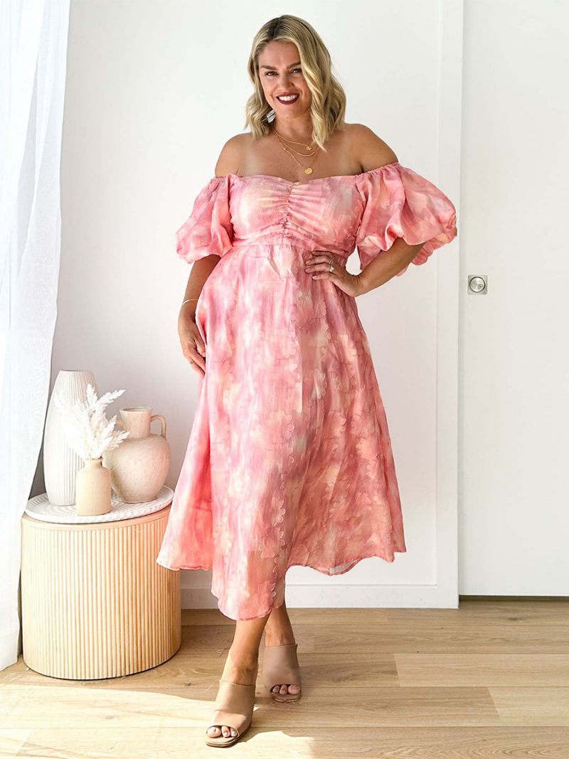 Robe Soirée Pour Femmes Épaules Dénudées Dos Nu Robes Longues D'été - Rose