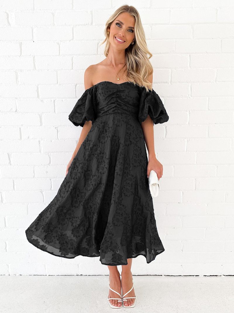 Robe Soirée Pour Femmes Épaules Dénudées Dos Nu Robes Longues D'été - Noir