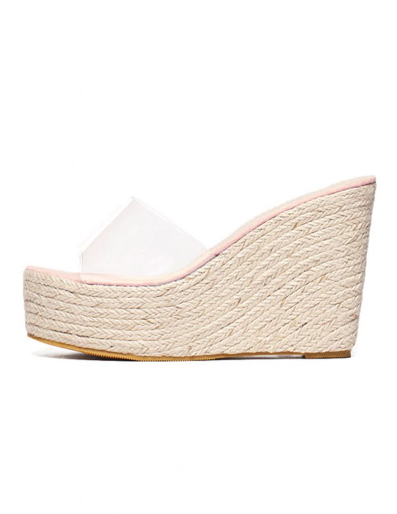 Sandales Compensées Abricot Pour Femmes Espadrilles Mules Transparentes À Bout Ouvert - Rose