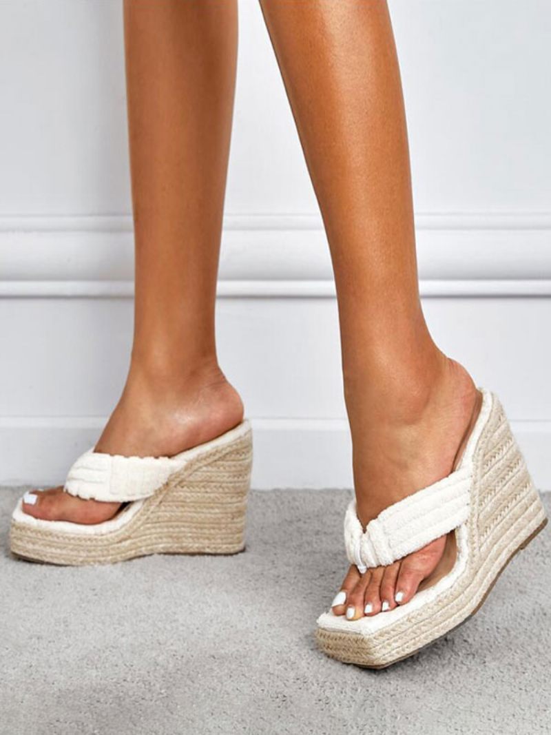 Sandales Compensées Espadrilles À Plateforme Pour Femmes - Blanc