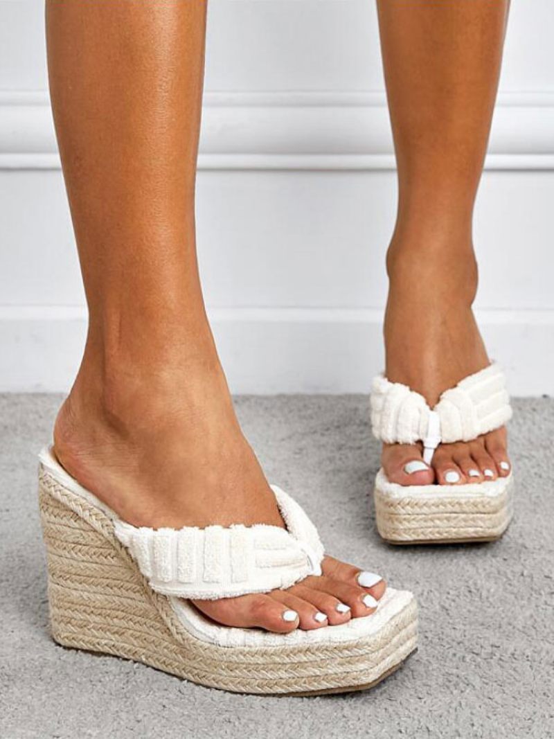 Sandales Compensées Espadrilles À Plateforme Pour Femmes - Blanc