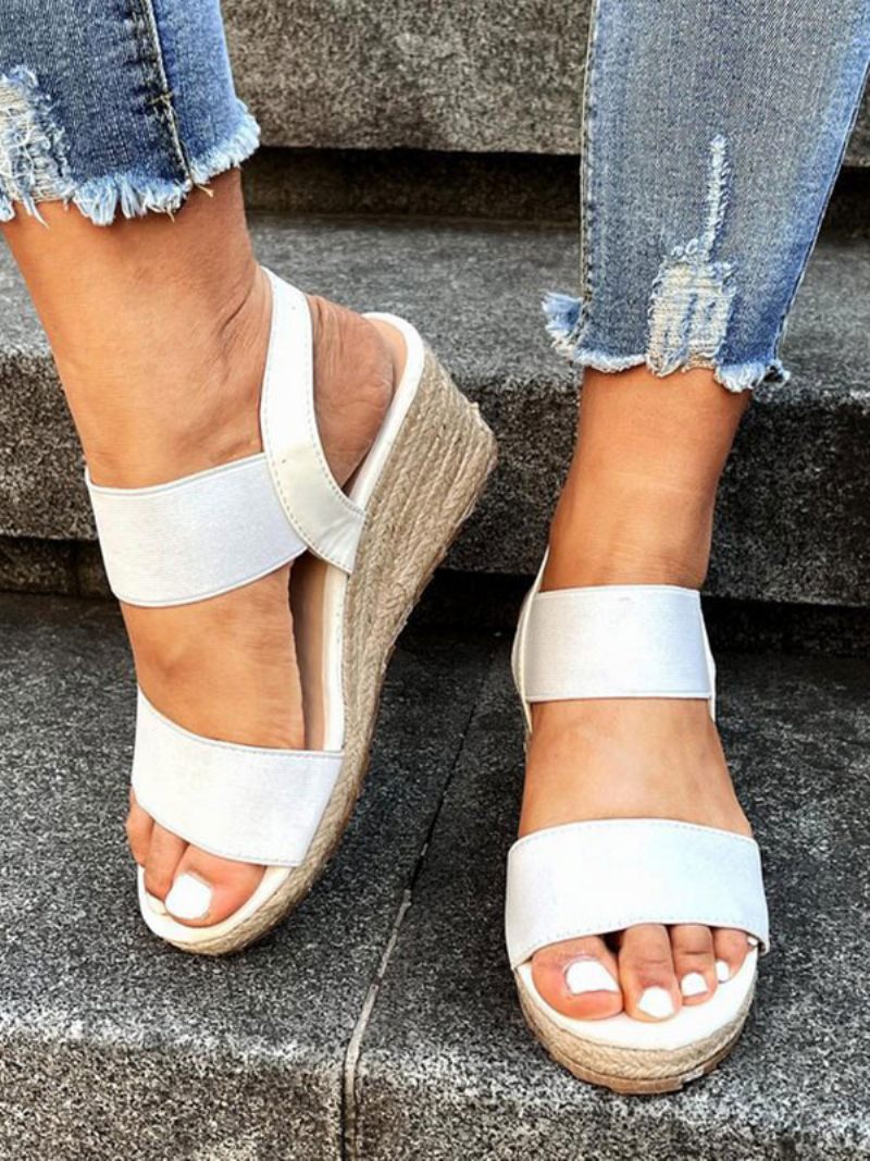 Sandales Compensées Pour Femmes Tenue Rue Cuir Pu Bout Ouvert - Blanc