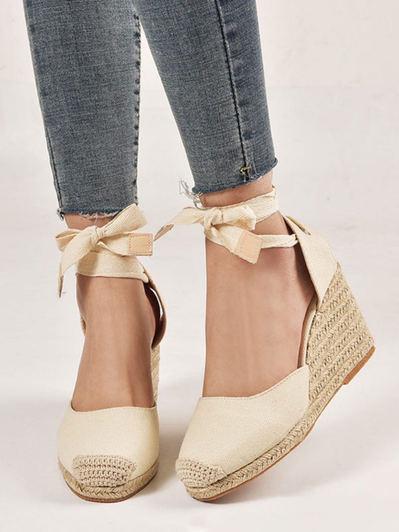 Sandales Espadrilles Compensées Éponge À Bout Pointu Pour Femmes - Beige