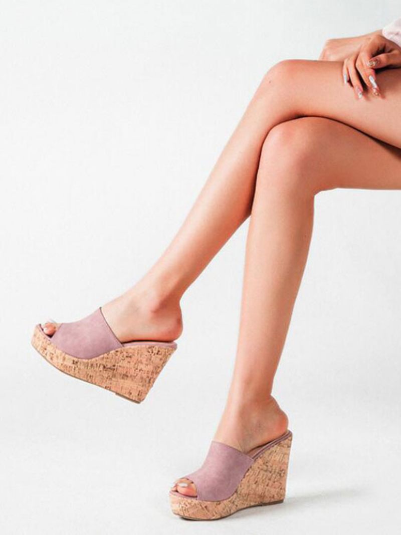 Sandales Mules Compensées Avec Plateforme Pour Femmes - Rose