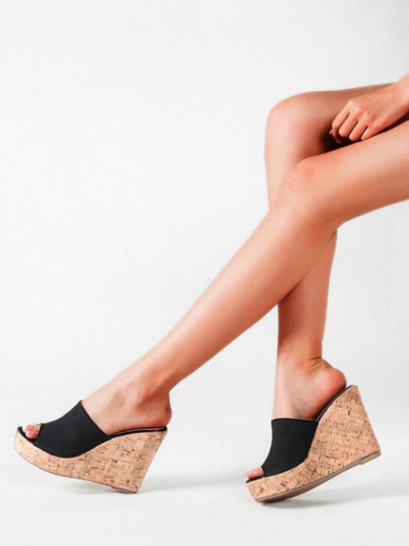 Sandales Mules Compensées Avec Plateforme Pour Femmes - Noir