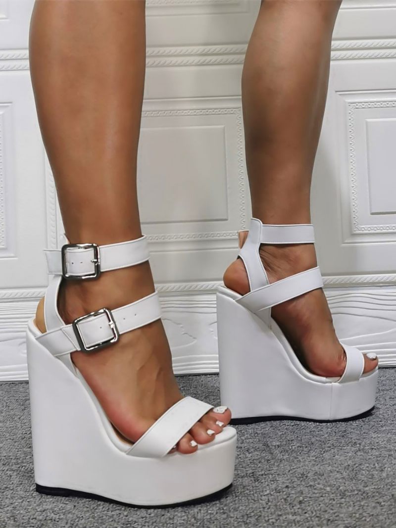 Sandales À Talons Sexy Pour Femmes Cuir Pu Blanc Chaussures Compensés Grande Taille - Blanc