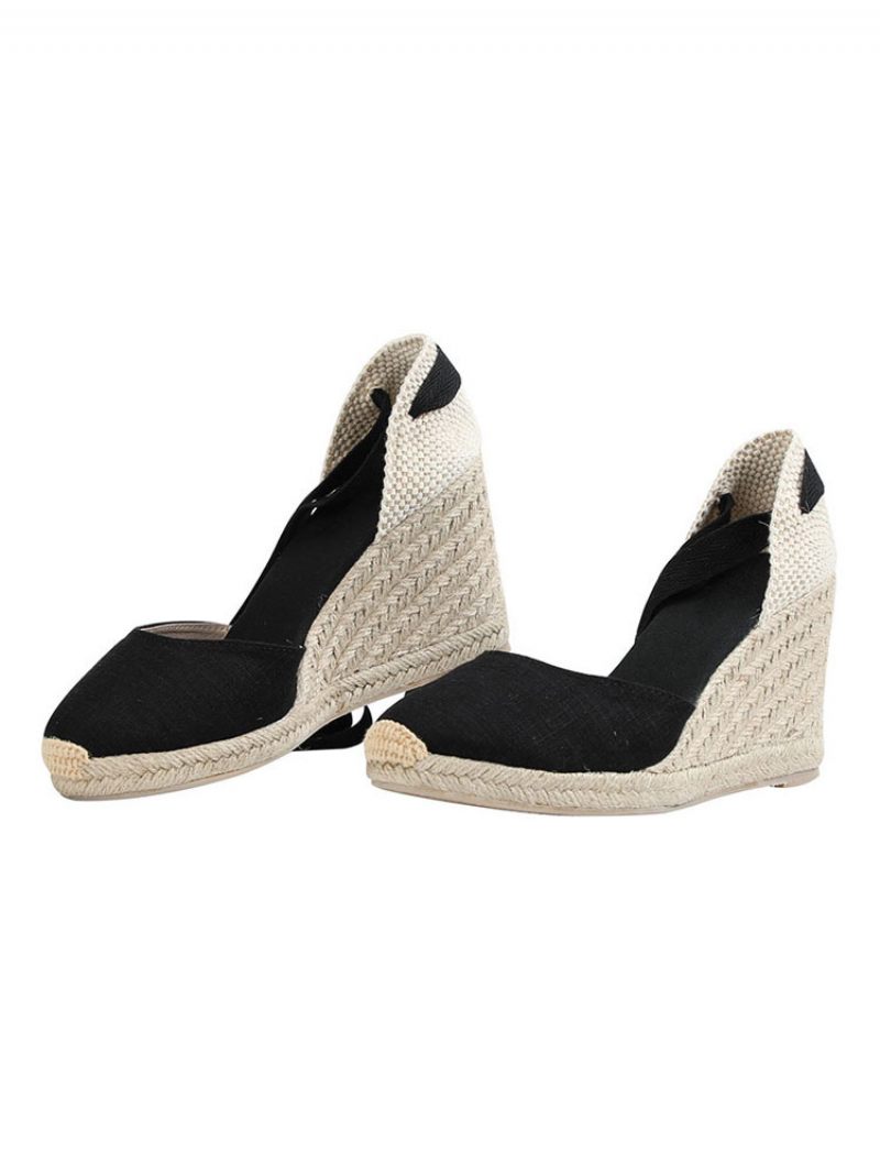 Talons Compensés Pour Femmes À Lacets Et Bout Pointu Terry Wedges - Noir