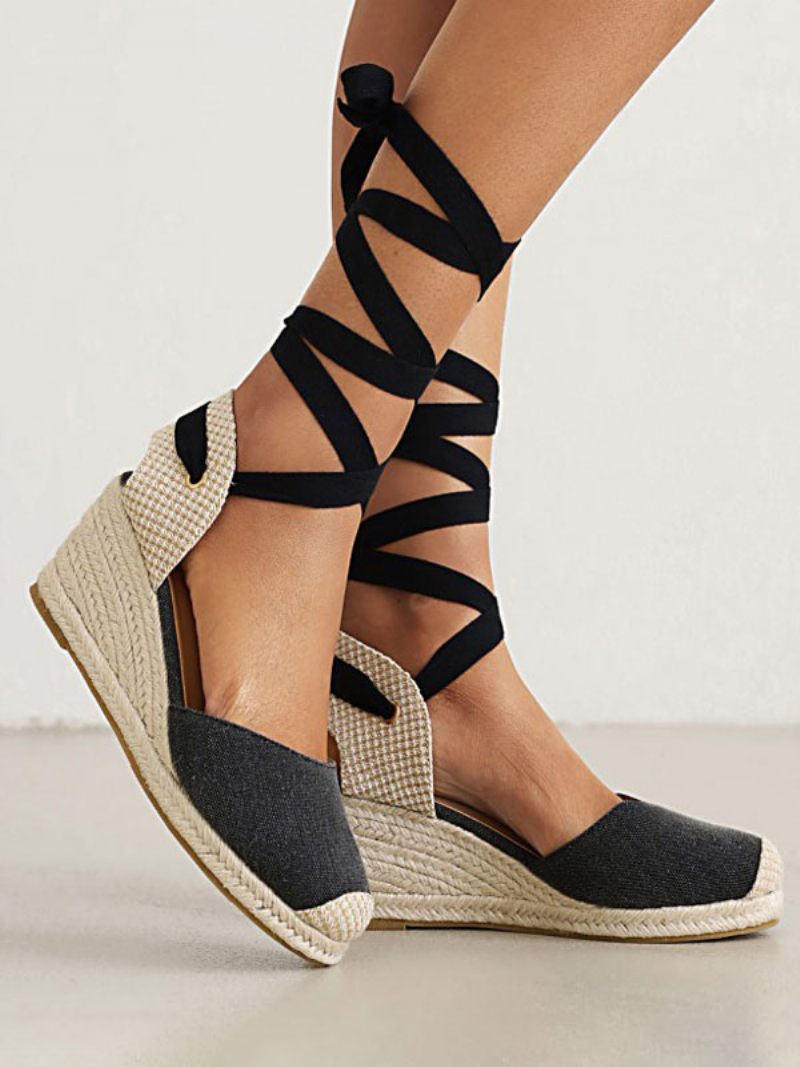 Talons Compensés Pour Femmes À Lacets Et Bout Rond Terry Wedges