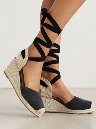 Talons Compensés Pour Femmes À Lacets Et Bout Rond Terry Wedges