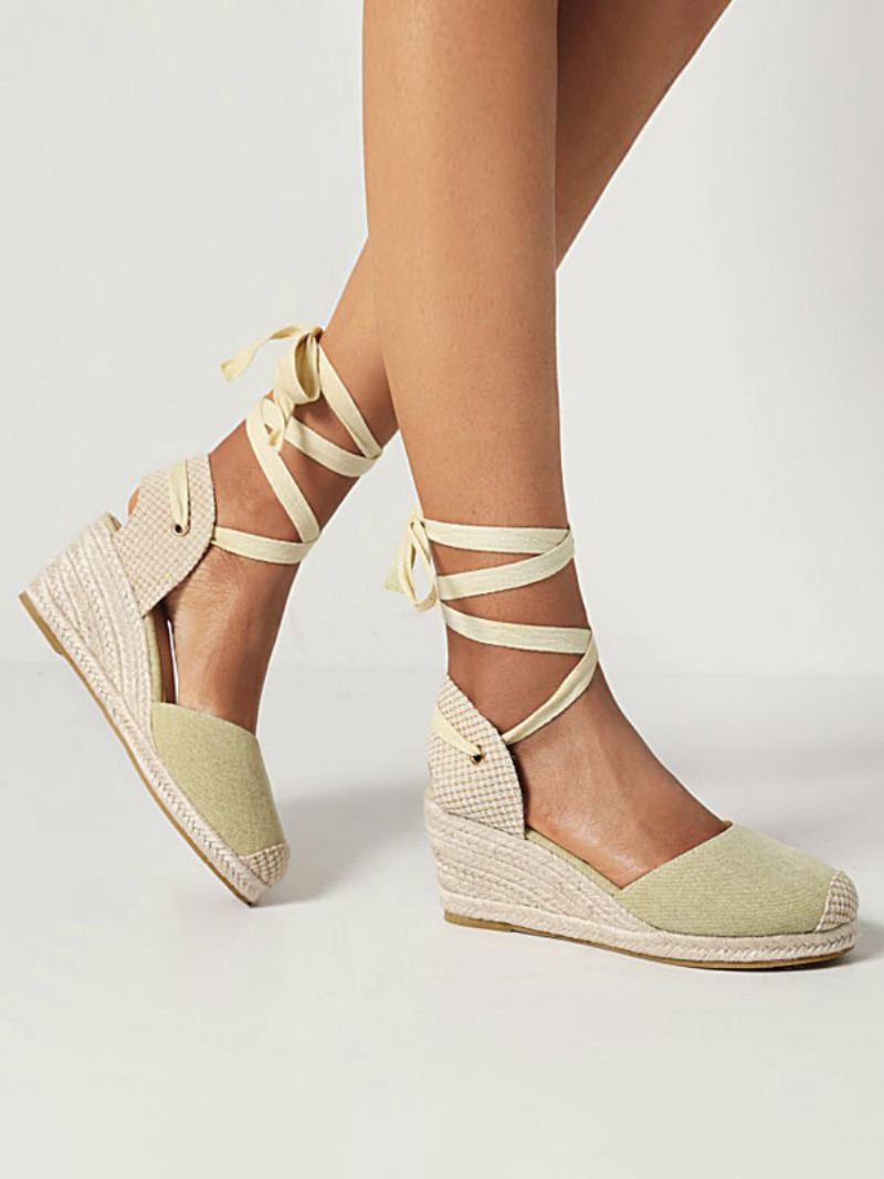 Talons Compensés Pour Femmes À Lacets Et Bout Rond Terry Wedges - Sauge