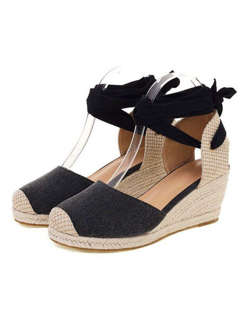 Talons Compensés Pour Femmes À Lacets Et Bout Rond Terry Wedges - Noir