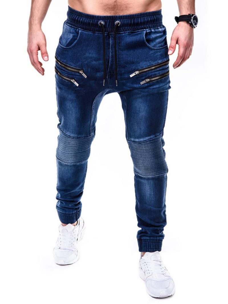 Jean Homme Chic Détresse Design Antique Pantalon Denim Bleu Maigre