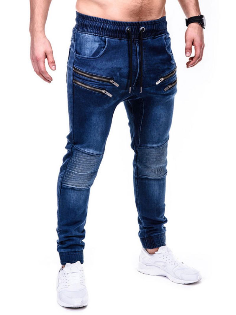 Jean Homme Chic Détresse Design Antique Pantalon Denim Bleu Maigre - Bleu