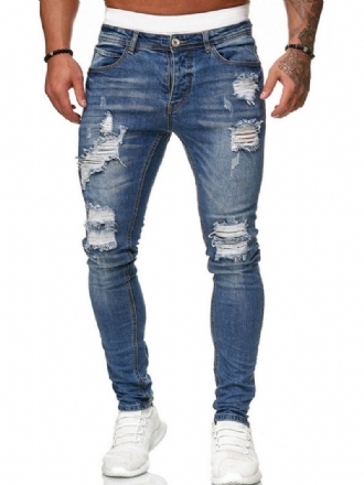 Jeans Pour Hommes Chic Détresse Antique Design Skinny Bleu Profond