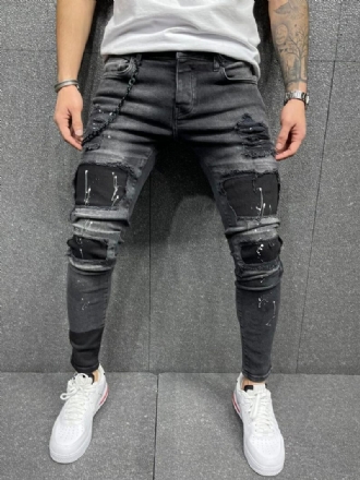 Jeans Pour Hommes Mode Chic Détresse Design Antique Skinny Noir