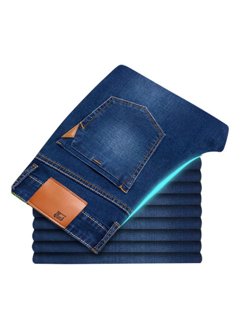 Jeans Pour Hommes Pantalon Denim Bleu Ciel Clair Chic Vieilli Design Antique Slim - Bleu Profond