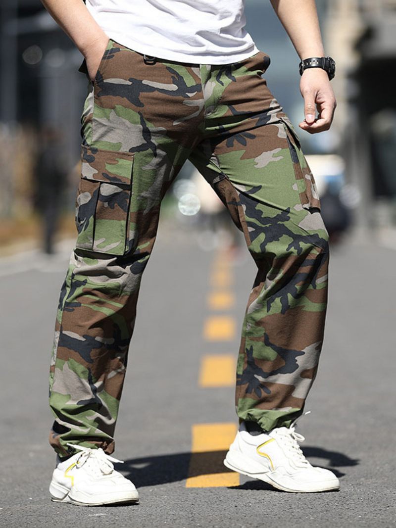 Pantalon Décontracté Pour Hommes Camouflage Irrégulier Taille Naturelle Coupe Effilée Vert Chasseur - Vert Chasseur